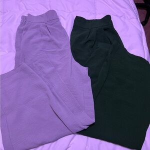 High-Waist Wide Leg Pants - gray & Forest Green